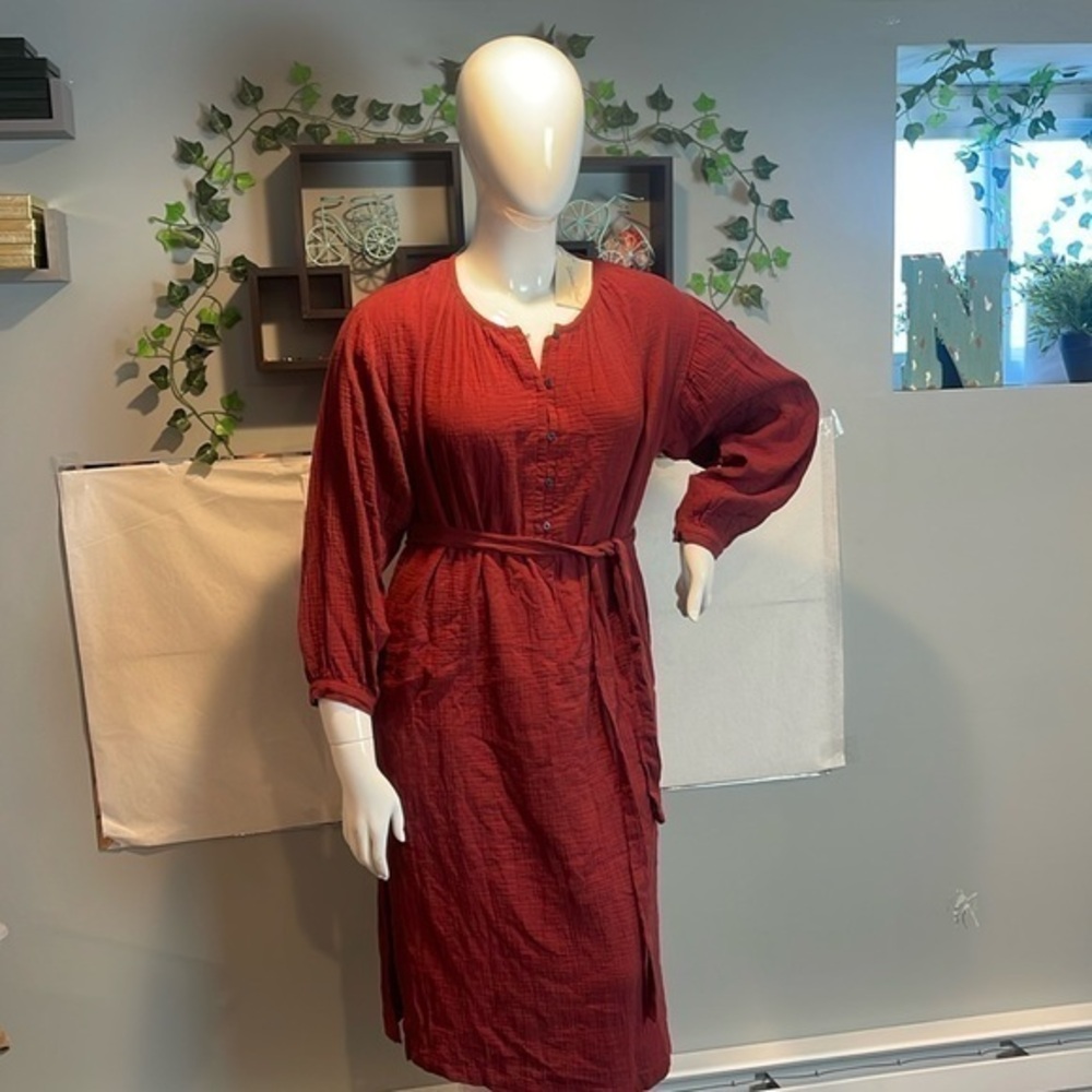 Universal Thread Maroon gauzy Balloon Sleeves Midi Dress M